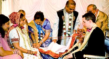 Hindu wedding ceremony ritual with threads