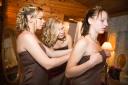 bridesmaids getting ready for winter wedding at Chevin Lodge Hotel