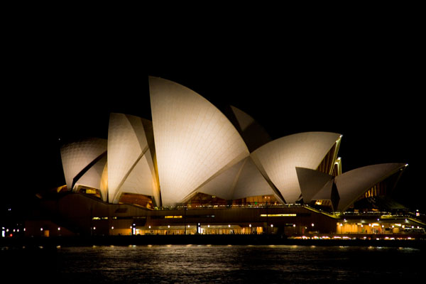 traditional view of Syndey Opera House at night