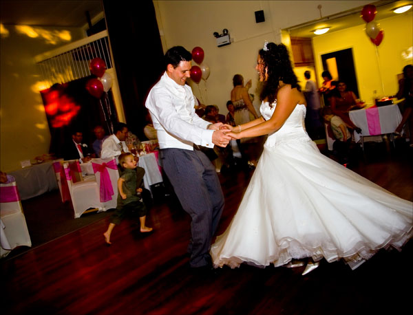 wedding dress swirling round during evening wedding reception