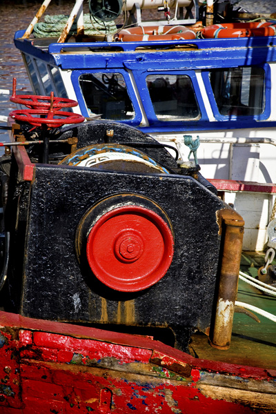 abstract composition of red, white and blue found like this in Killybegs harbour, Donegal, Irish Republic