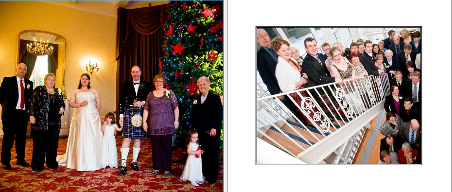 family wedding portrait by the Christmas tree signing the register at Crieff Hydro hotel near Perth