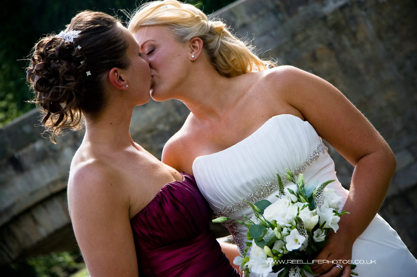 Civil Partnership with two brides kissing