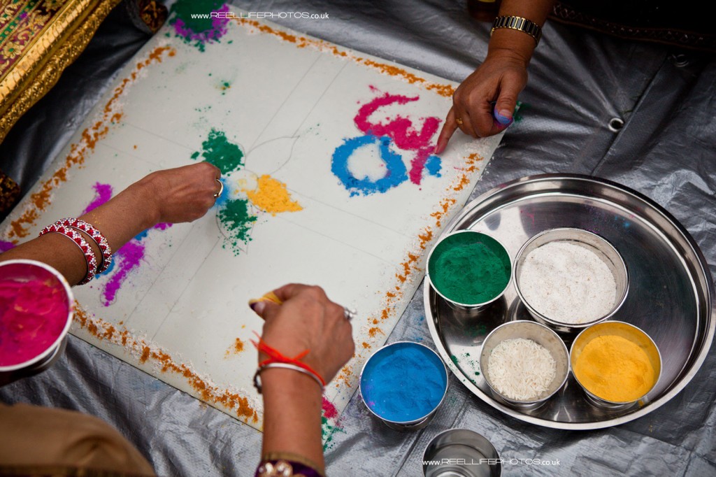setting up a Miyaan Hindu wedding ceremony