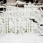 gates covered in snow in Dewsnury, West Yorkshire