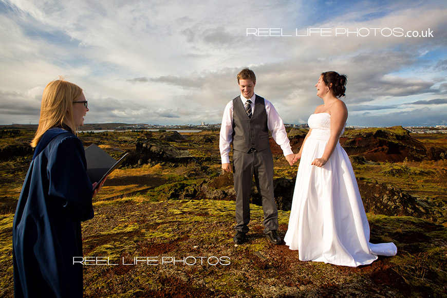 Unusual wedding pictures on a mountain in Iceland