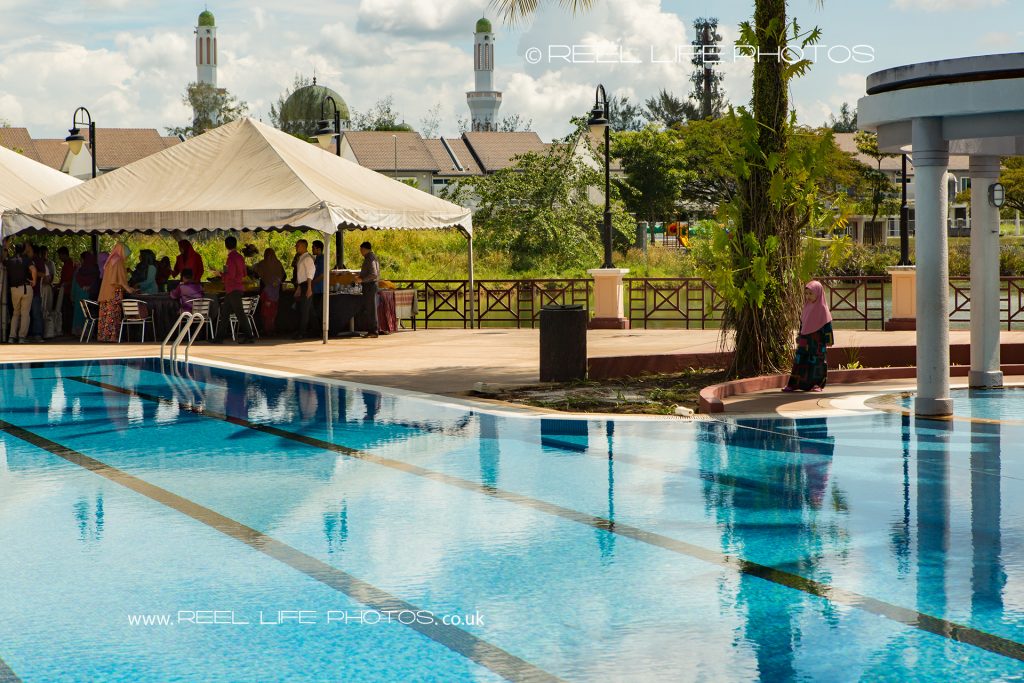 View over the pool at Kelab Bandar Laguna Merbok during a Malaysian wedding