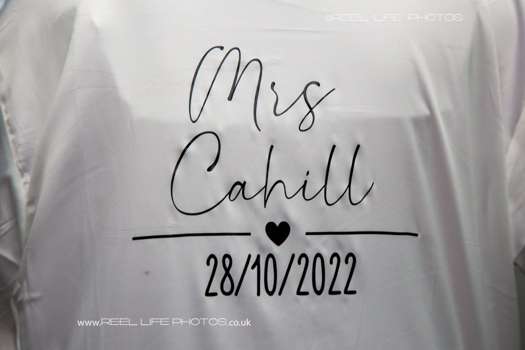 Bride's personalised satin wedding dressing gown